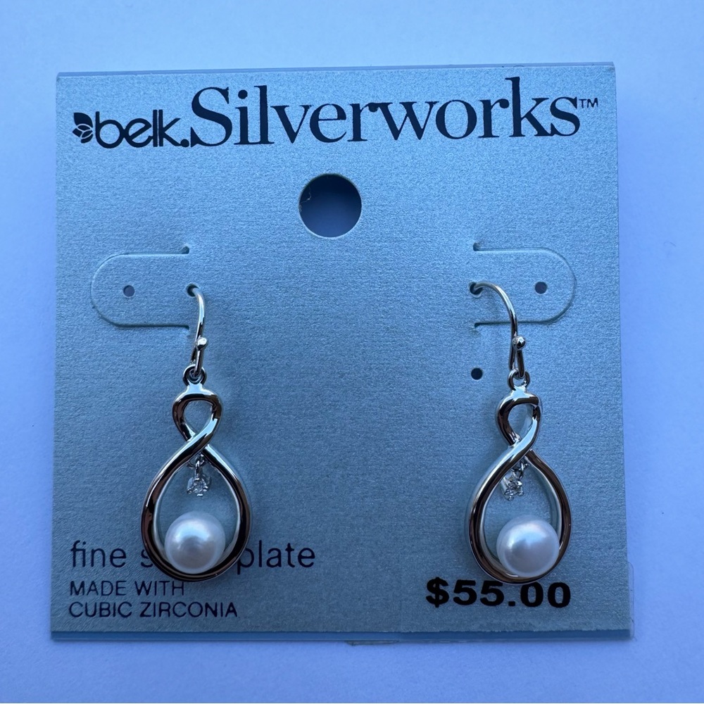 NEW! Women’s Fine Silver Plate Pearl Earrings by Belk Silverworks NWT